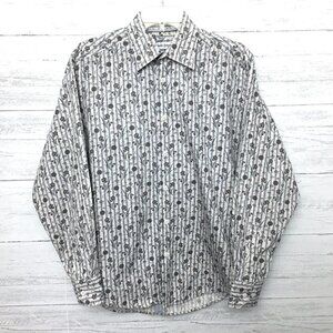 Bullock & Jones Men's Grey and Tan Floral Print Shirt Button Front Long Sleeve M